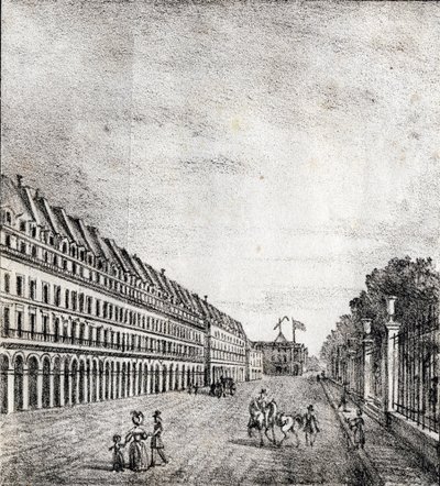 パリ、リヴォリ通り - 1840年頃の「パリのモニュメントの絵のアルファベット」（エングレーヴィング） 作： French School