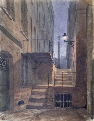 ジェールドネルヴァル（1808-55）が首を吊ったRue de la Vieille Lanterne、1855年1月25日（紙にトイレ） 作： French School