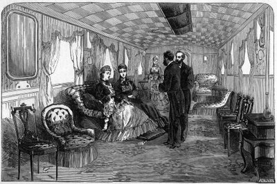 1874年にエディンバラ公と公爵夫人が使用したロシア帝国の列車：サロン・ワゴン。1874年4月6日付の "Le Monde Illustré "886号に掲載された図版。 作： French School