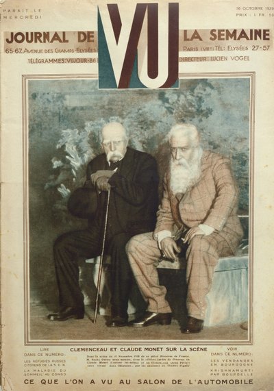 1919年10月16日、ヴ誌のヒストワールドフランスの場面で、クロードモネ（1840-1926）とジャンペリエ（ジョルジュクレマンソー（1841-1929））として活躍したサシャギトリ（1885-1957） 作： French School