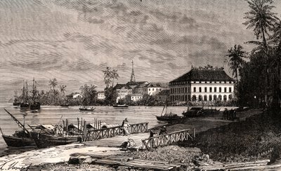 サイゴン - ベトナム - ホーチミン市 - V.-A.による「La France illustree: Geography, history, statistical administration」に掲載された彫刻。Malt-Brownによる "La France illustree: geography, history, statistical administration "の版画。1884 作： French School