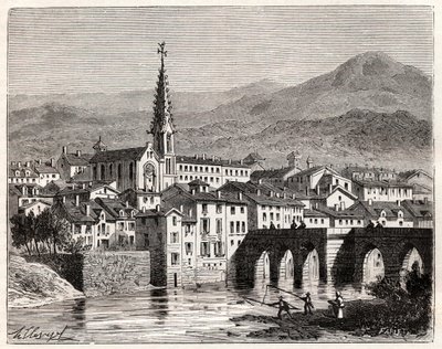 Saint-Antonin-Noble-Val (サン・アントナン・ノーブル・ヴァル) - Languedoc-Roussillon-Midi-Pyrenee - V.A. Malt-Brownによる "France illustree: Geography, history, statistical administration "に掲載された彫刻。1884 作： French School