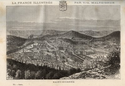 サン＝テティエンヌ（Saint Etienne） - V.-A.による「France illustree: geography, history, statistical administration」に掲載された彫刻。Malt-Brown著「France illustree: geography, history, statistical administration」の版画。1884 作： French School