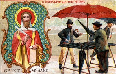 傘売りの守護聖人サン・メダール 1910年頃（カラーリトグラフ） 作： French School