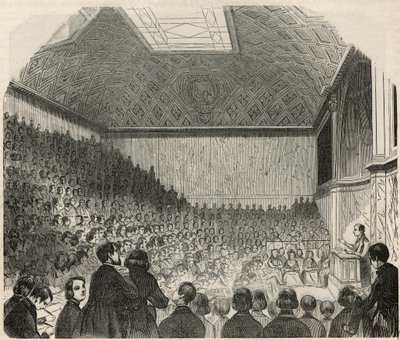 19世紀のパリのフランス大学の教室 - エドモンド・テクシエ1852年の "Tableau-de-Paris "に掲載されたエングレーヴィング。 作： French School
