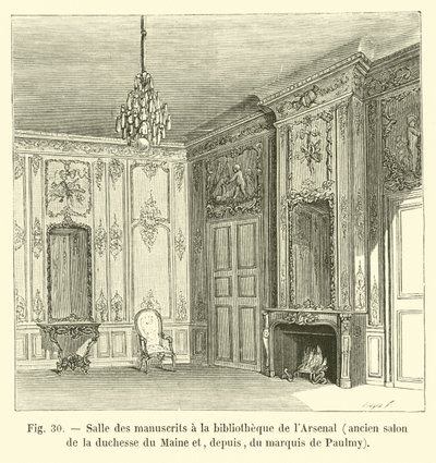 アーセナル図書館の写本室、メイン公爵夫人のかつてのサロン、それ以来ポールミー侯爵のサロン 作： French School