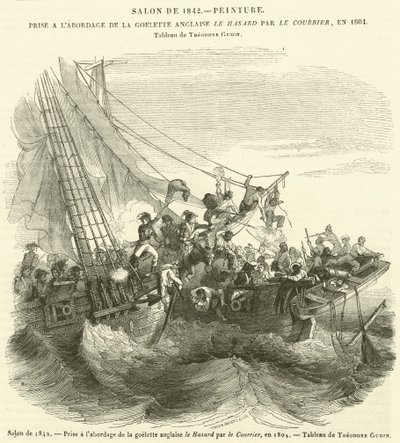 1842年のサロン、1804年にイギリスのスクーナー船ル・ハサール号に乗船したクーリエ号の様子（エングレービング 作： French School