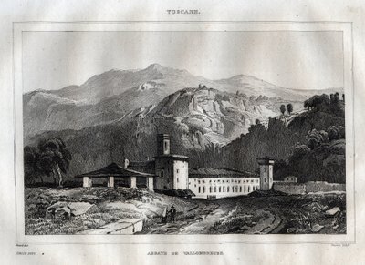 Santa Maria di Vallombrosa トスカーナ州レッジョ市にあるベネディクト会修道院 - Vallombrosa Abbey - M. de Norvins, Ch. Nodier 1834-1836による "Italy Picturesque" - History and Descriptive Painting of Italyからのエングレーヴィング。 作： French School