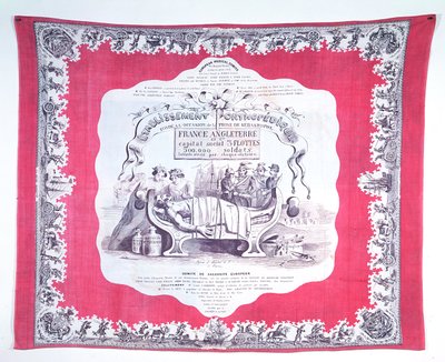 クリミア戦争中の貪欲と野心に冒されたロシアを風刺したスカーフ、c.1856（シルク印刷） 作： French School