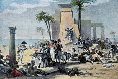 上エジプトの光景（遺跡の中で休息する生けるデノンとフランス軍）（『生けるデノン』）-『フランス軍の勝利と征服』（パリ）所収 作： French School