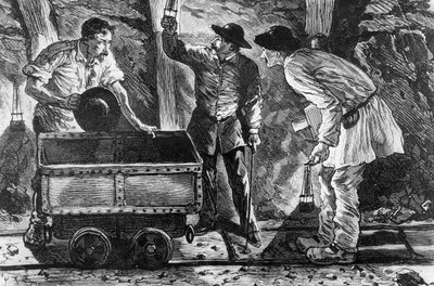 炭鉱でのシーン、エミールゾラ（1840-1902）によるジェルミナルのイラスト、1886 作： French School
