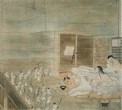 藤原光長作とされる12世紀の掛物を模写した「錯乱の情景」（『国華』1904年4月号より）（カラーリトグラフ 作： French School