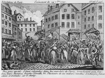 1792年9月14日、パリでの略奪のシーン 作： French School