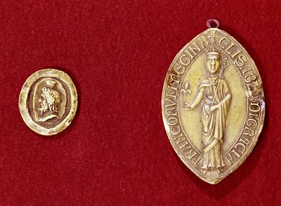 皇帝シャルルマーニュ（742-814）とハイノーのイザベル女王（1170-c.1190）の印章 作： French School