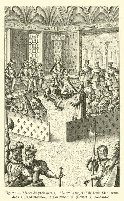 1614年10月2日、グランドシャンブルで開催されたルイ13世の過半数を宣言する議会の議席 作： French School