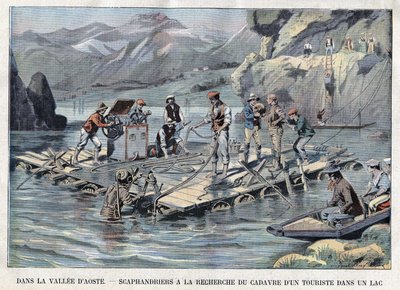 Vallee d "Aostaの湖で溺死した観光客の遺体をscaphandlerで検索する 作： French School