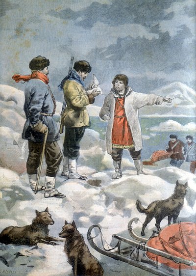 気球で北極点に到達しようとした1897年のアンドレ探検隊を探す 作： French School