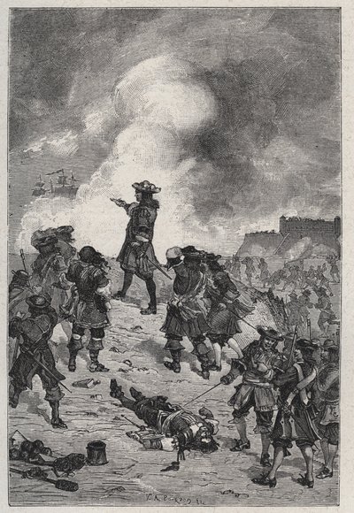 1695年、イギリス艦隊の攻撃からブレストを守るフランスの牧童、セバスチャン・ザ・プレストル（1633-1717） - ルイ・デュマ1889年の「Les Hommes Celebres de la France」に掲載された版画 作： French School