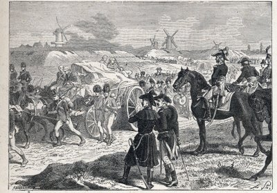 第二次連合：1799年10月、オランダでマレシャル・ブリュンが指揮するフランス軍がヨーク公のイングランド軍に勝利した。 作： French School