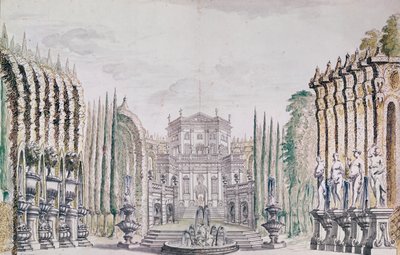 劇場の宮殿のセットデザイン、c.1660-80（紙にペンとインク、トイレ） 作： French School