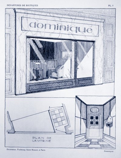 ショップフロント、プレート2、ルイピエールセジールのDevantures de Boutiquesによるイラスト、パリ、1927 作： French School