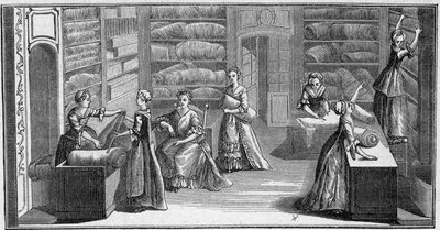 18世紀の "ファッション商人 "の店。Engraving In "La Marine et les colonies: commerce" 作： French School