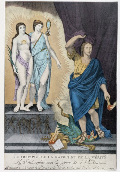 Siecle des Lumieres: "The Triumph of Reason and Truth": ジャン・ジャック・ルソーの姿の下、哲学は宇宙に理性と真実を発見しますが、誤りと嘘に覆われています。 作： French School
