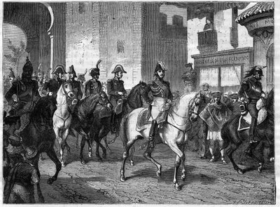 1812年7月9日、帝国軍のマレシャルであるスーシェ伯爵の命令の下、フランス軍によるバレンシアの包囲と占領-Entrée du marechal Louis Gabriel Suchet à Valencia in 1812-Adolphe Thie著「Histoire de l