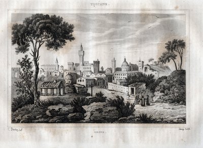 シエナ - Siena - Toscana - Tuscany - M. de Norvins, Ch. Nodier 1834-1836による「Picturesque Italy」からのエングレーヴィング。 作： French School