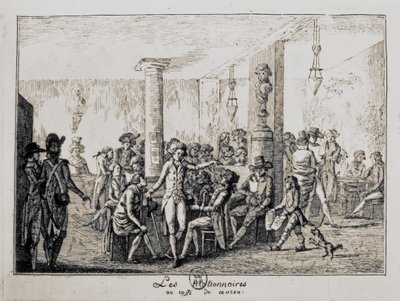 1789年8月、パリのカフェ・ド・カヴォーでのシエスとレ・ナショネール（エングレーヴィング） 作： French School