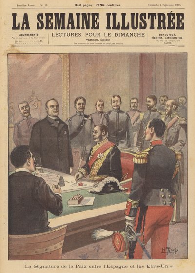 1898年8月12日、ワシントンDCのスペイン-米戦争における平和終結の敵対行為に関する議定書の署名 作： French School