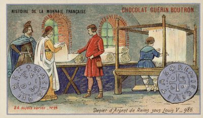 ルイ5世治世下のランスの銀製デニール、986年（クロモリト 作： French School
