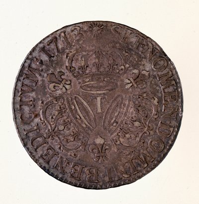 フランス製銀製エキュ（スクード）、ルイ14世（1643-1715）の時代 1713年 直径4cm ナポリ、考古学博物館蔵 作： French School