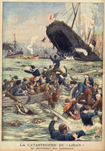 1903年6月21日付「Le Petit Journal」紙に掲載されたマルセイユ沖での蒸気船リバン号の沈没と救助される乗客たち（エングレーヴィング 作： French School