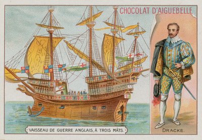 サーフランシスドレイクと3本マストのイギリス軍艦 作： French School