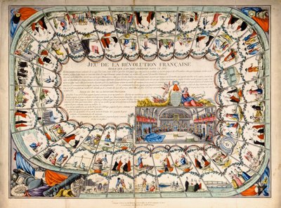 1791年のフランス革命に基づく蛇とはしごの板 作： French School