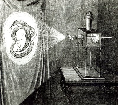 Les Grandes Inventions Anciennes et ModernesのLouis Figuier（1819-94）による太陽顕微鏡、パリ、1861 作： French School