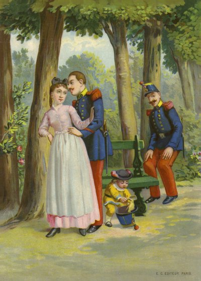 公園でメイドに言い寄る兵士（クロモリト） 作： French School