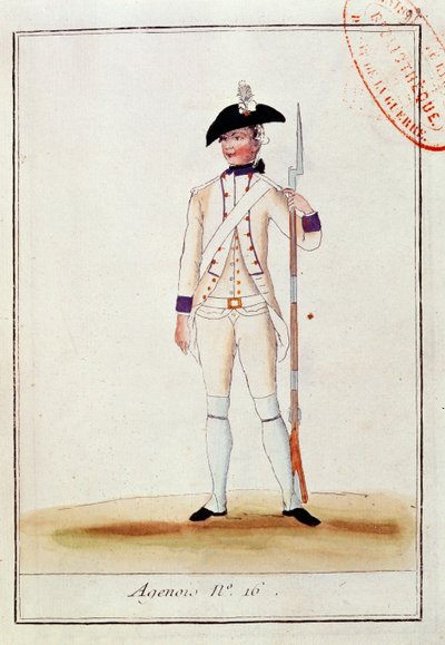 フランスAgenois歩兵連隊の兵士、1780年頃 作： French School