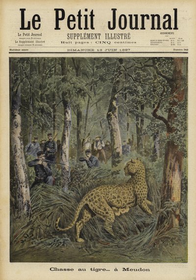 逃亡したトラを狩る兵士、フランス、ムードン、1897年 作： French School