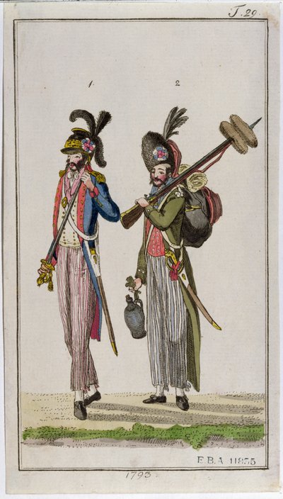 1793年に銃剣を運ぶフランス革命の兵士 作： French School