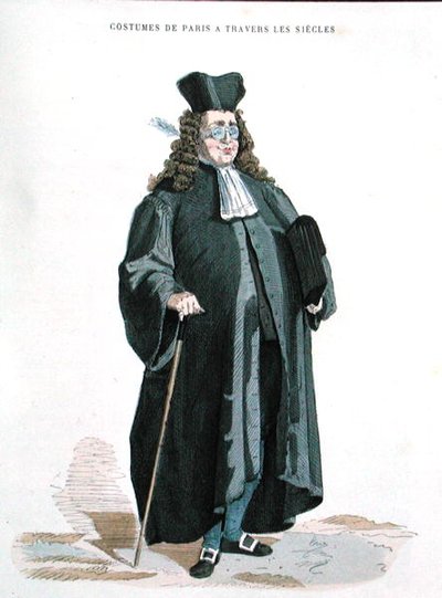 1725年の弁護士、1887年に出版された「Costumes de Paris a Travers les Siecles」より（カラー・エングレービング） 作： French School