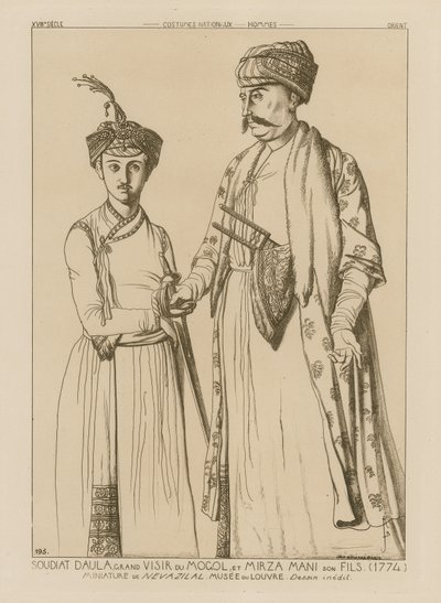 モンゴル人のグランドヴィジエとその息子ミルザマニ（1774年）のSoudiat Daula 作： French School