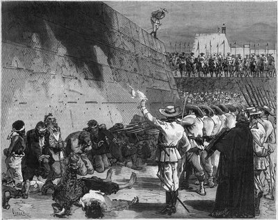 スペインと北米の間で起きた米西戦争またはキューバ独立戦争（1868-1898）：スペイン軍は1873年11月にサンティアゴ・デ・キューバでアメリカ船「バージニウス号」の捕虜を処刑した。"The Virginius Affair "は、テ 作： French School