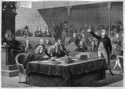 フランスのスイス侵攻に関するフォックス代議士のイングランド議会での演説（1802年11月） - ルイ・アドルフ・ティエール著「領事と帝国の歴史」からのエングレーヴィング - フランスのスイス侵攻に関するフォックス代議士の演説（1802年11月） - 。 作： French School