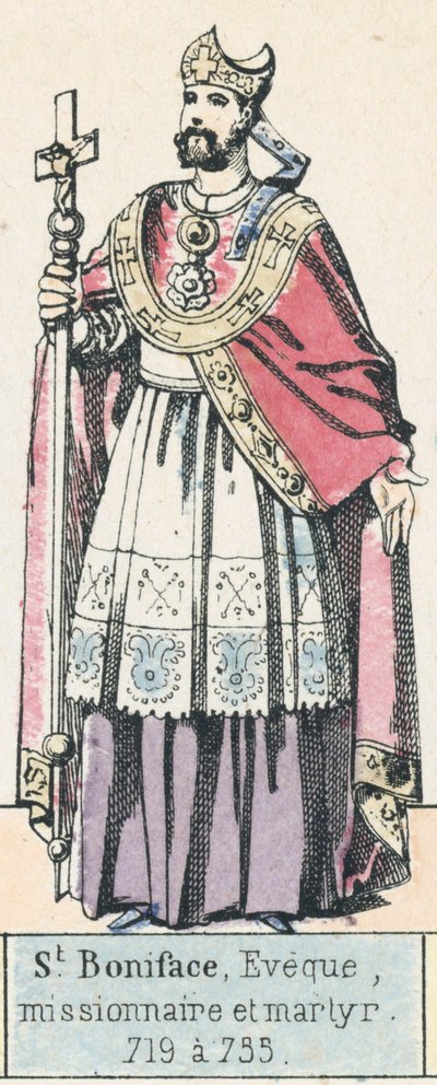 聖ボニファティウス（司教、宣教師、殉教者、719年〜735年）（彩色済み彫刻 作： French School