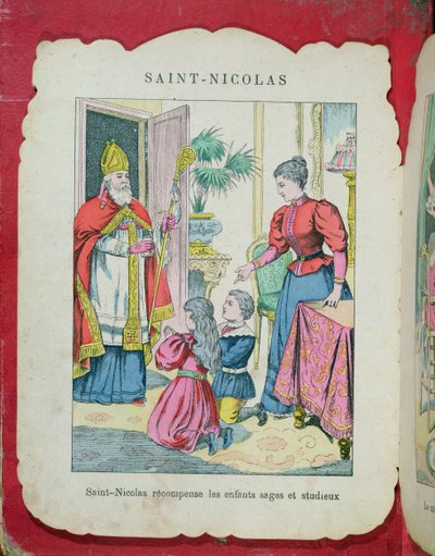礼儀正しく勤勉な子供たちを訪ねる聖ニコラス、1880年頃 作： French School