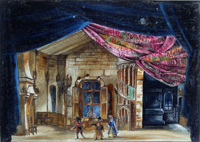 1835年2月23日にパリのオペラ座で初演された、ラジューブの第II幕の舞台デザイン（紙に掲載） 作： French School