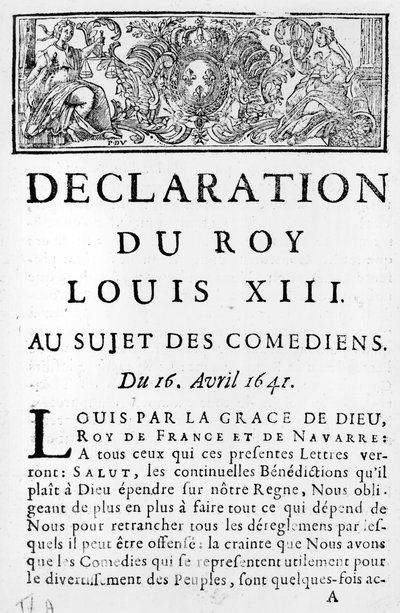 1641年4月16日、コメディアンに関するルイ13世の声明（1601-43） 作： French School