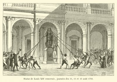 1792年8月11日、12日、13日、転覆したルイ14世の像 作： French School